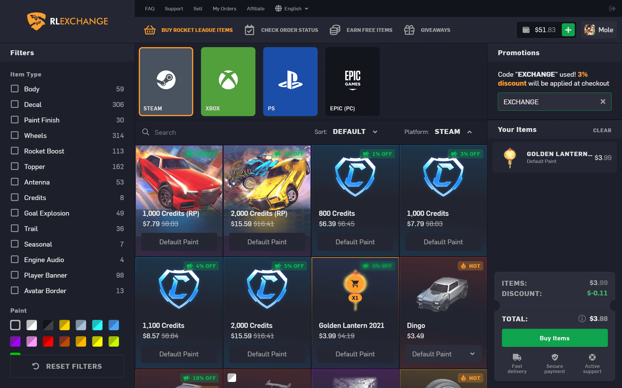 RL Exchange Rocket League Shop